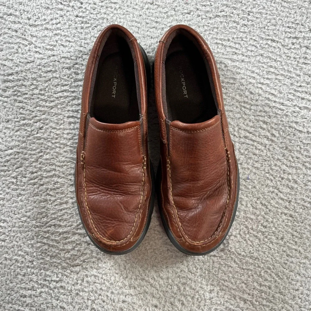 Rockport Mens Brown Leather Slip On Loafers Size 9.5 M Walking Shoes - Picture 3 of 11